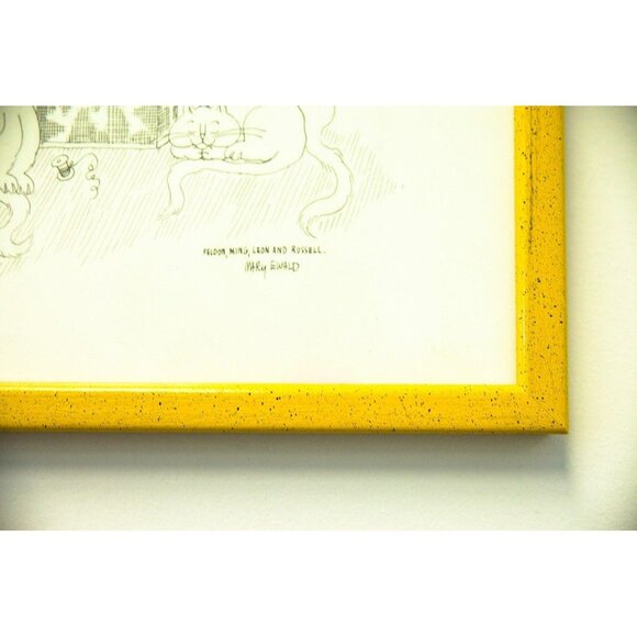 Vtg 1970's Detroit Artist Mary Ewald Pen And Ink Art Cats Feldon Ming Leon - Picture 2 of 4